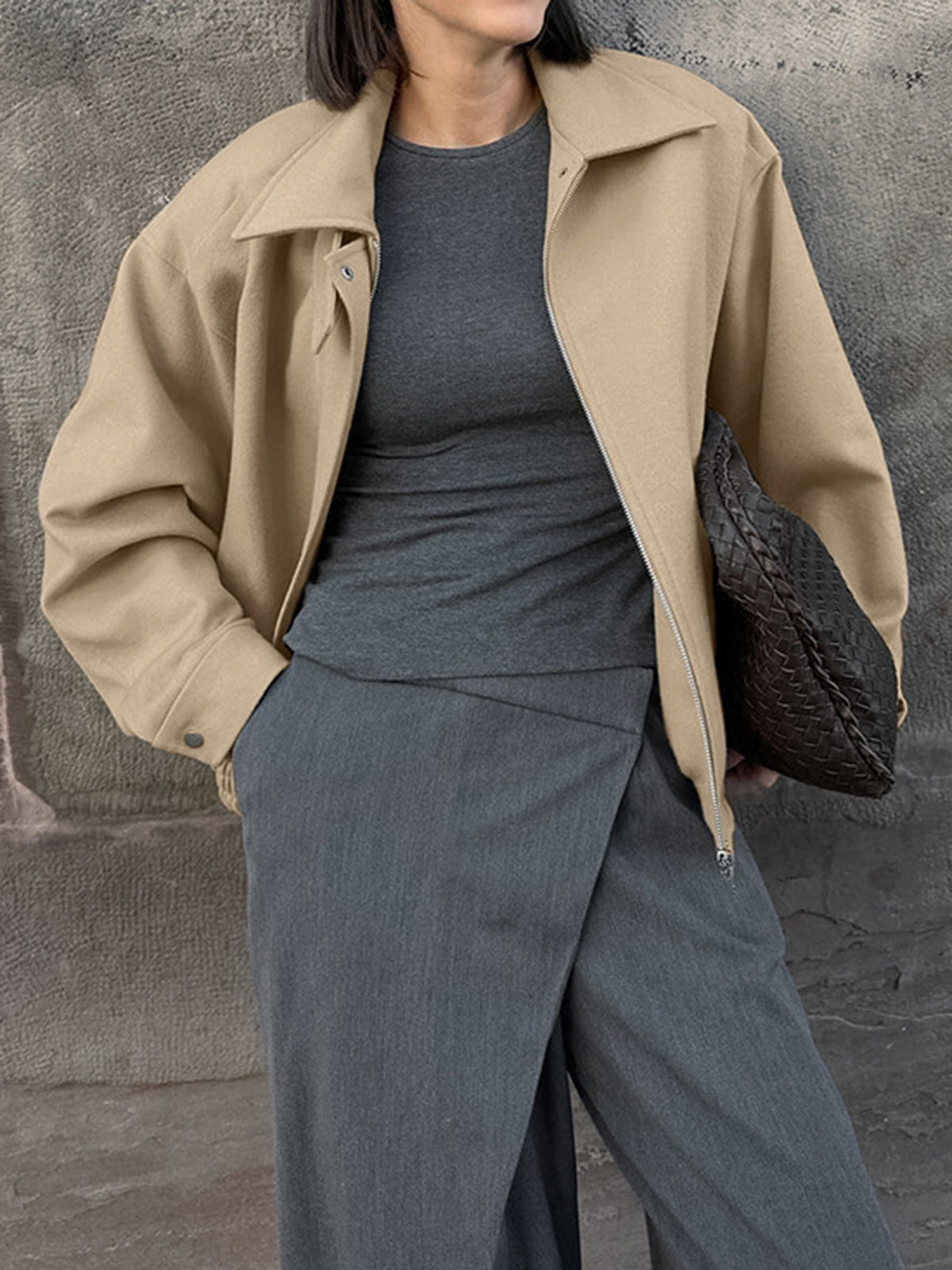 Sade Kısa Fermuarlı Polo Ceket Shine Aura