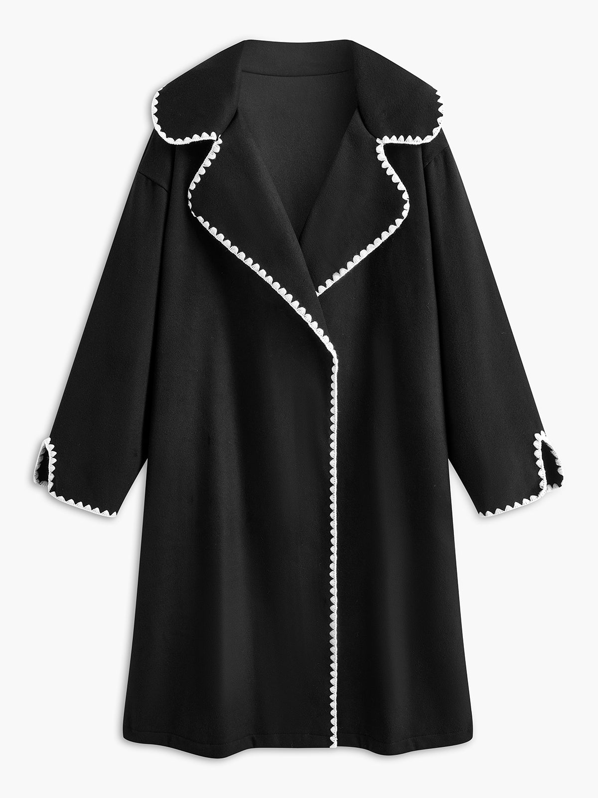 Kontrast Şeritli Tweed Uzun Kaban Shine Aura