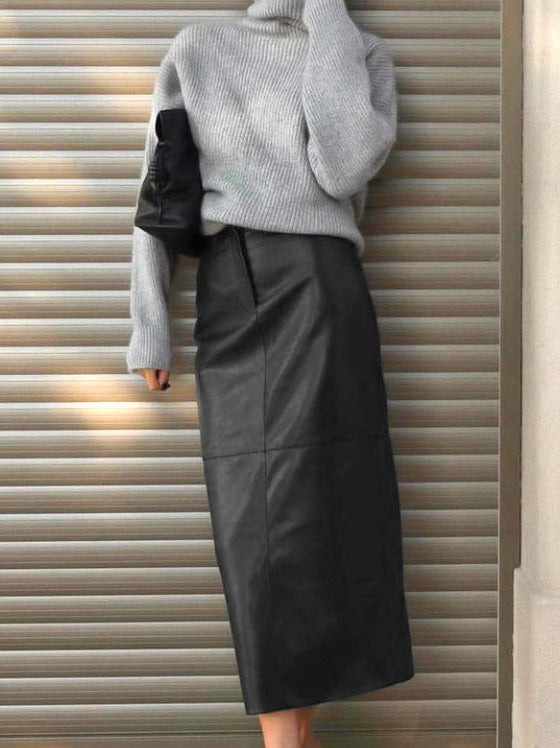 Biyeli PU Deri A-Line Etek Shine Aura