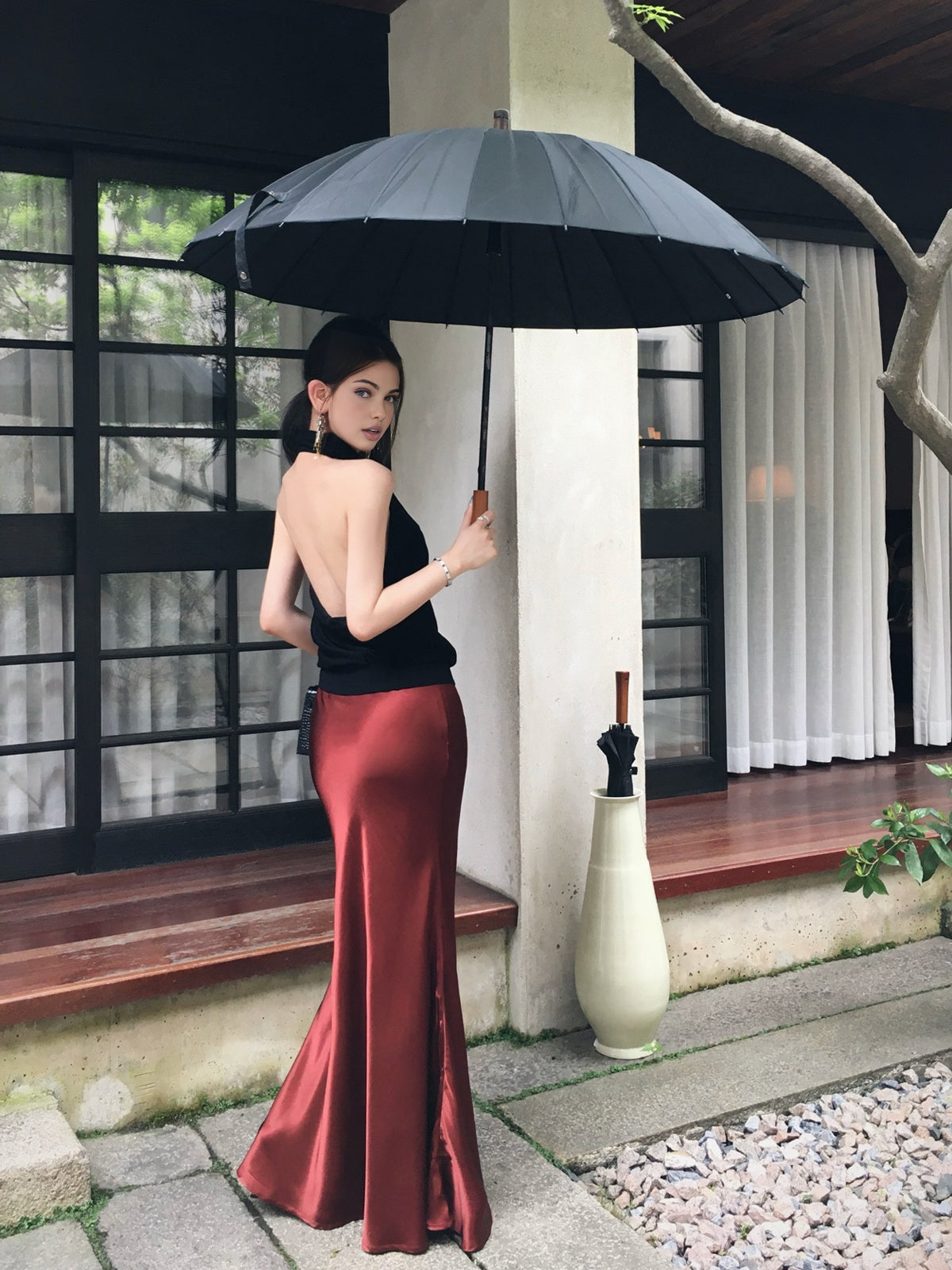 Krep Saten Maxi Etek Shine Aura