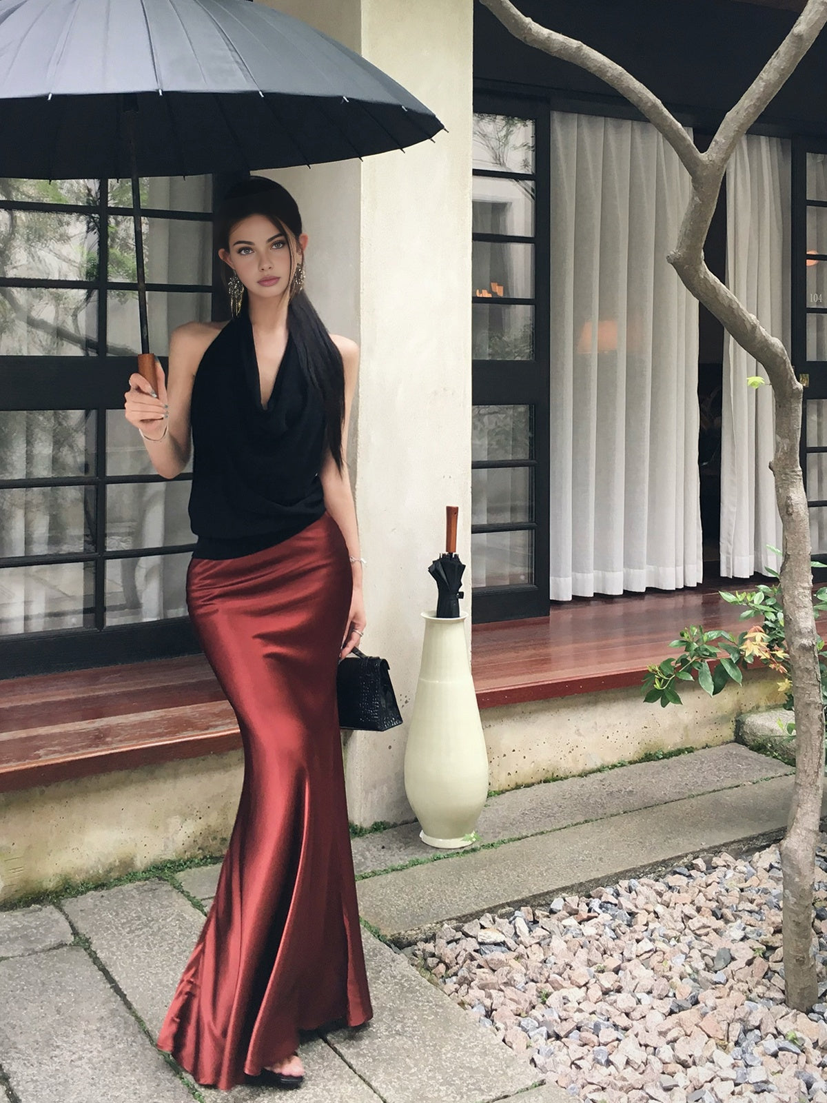Krep Saten Maxi Etek Shine Aura