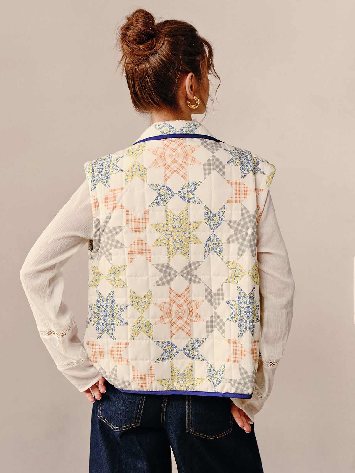 Boheme Baskılı Kontrast Kenar Kış Palto Shine Aura