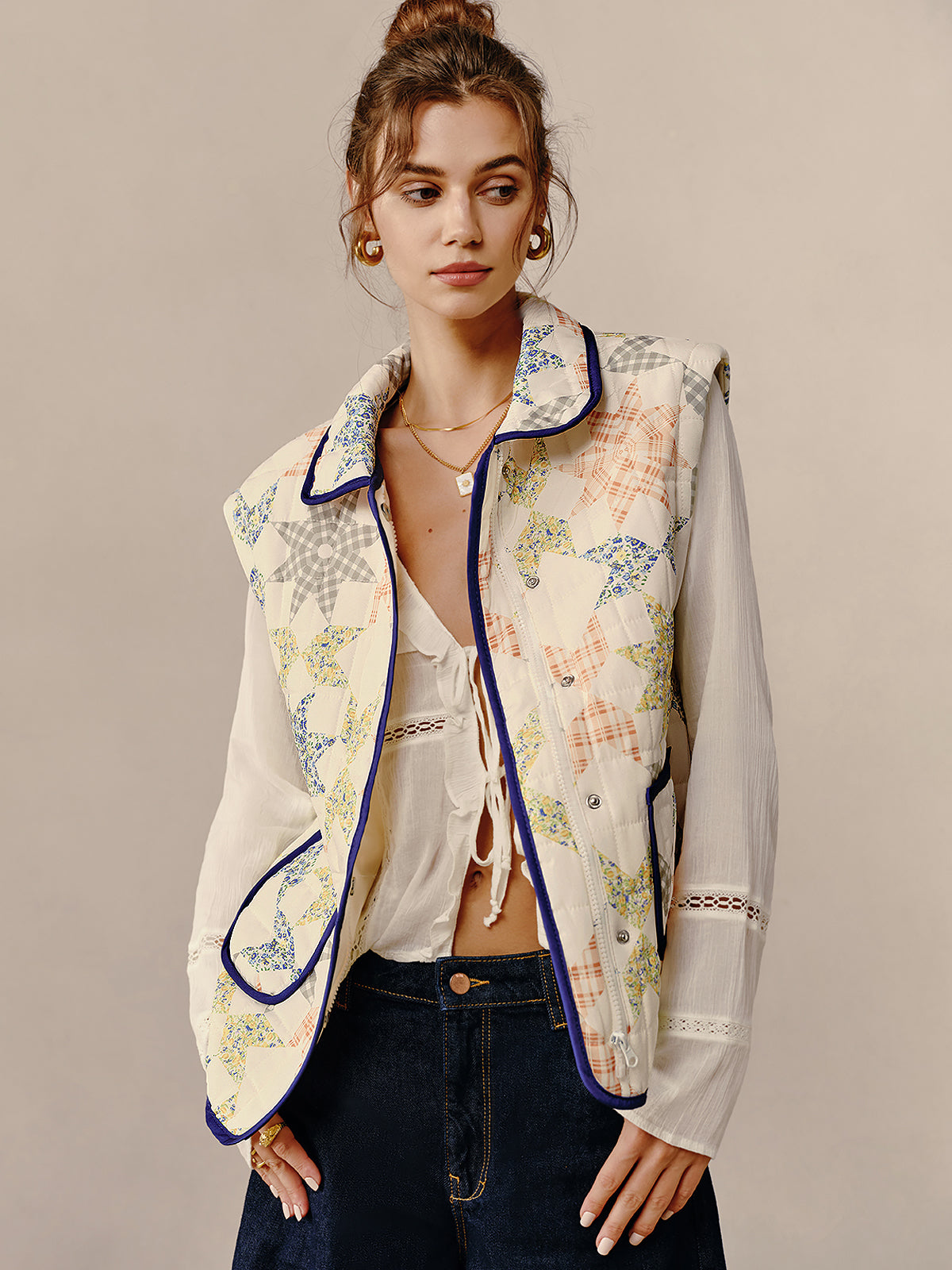 Boheme Baskılı Kontrast Kenar Kış Palto Shine Aura