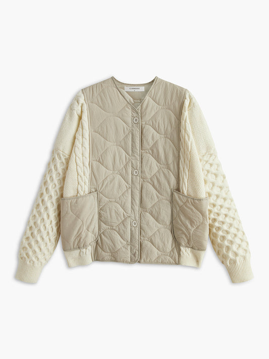 Round Neck Panel Buttoned Jacket 