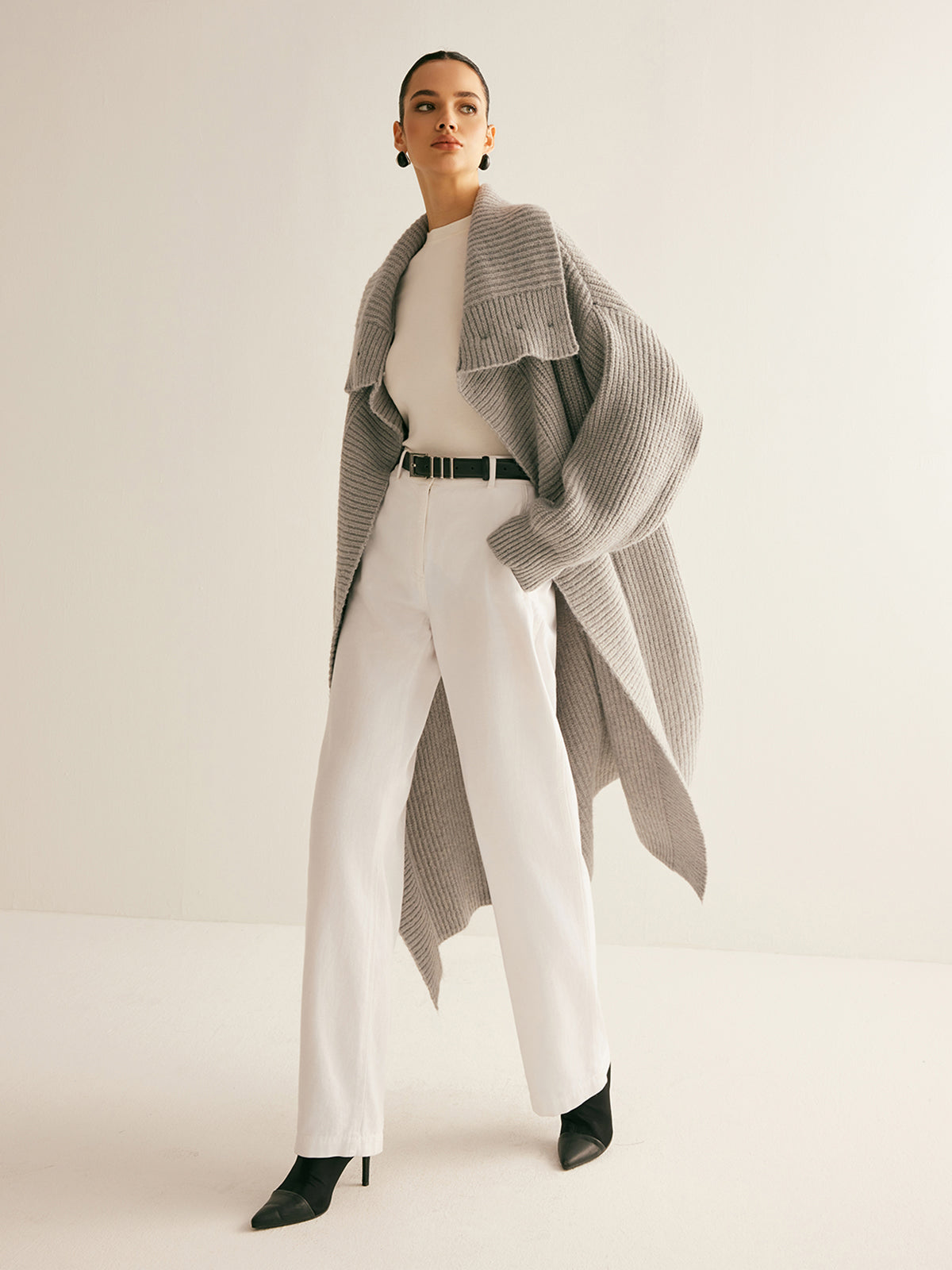 Yaka Şal Kıvrımlı Uzun Kaban Shine Aura