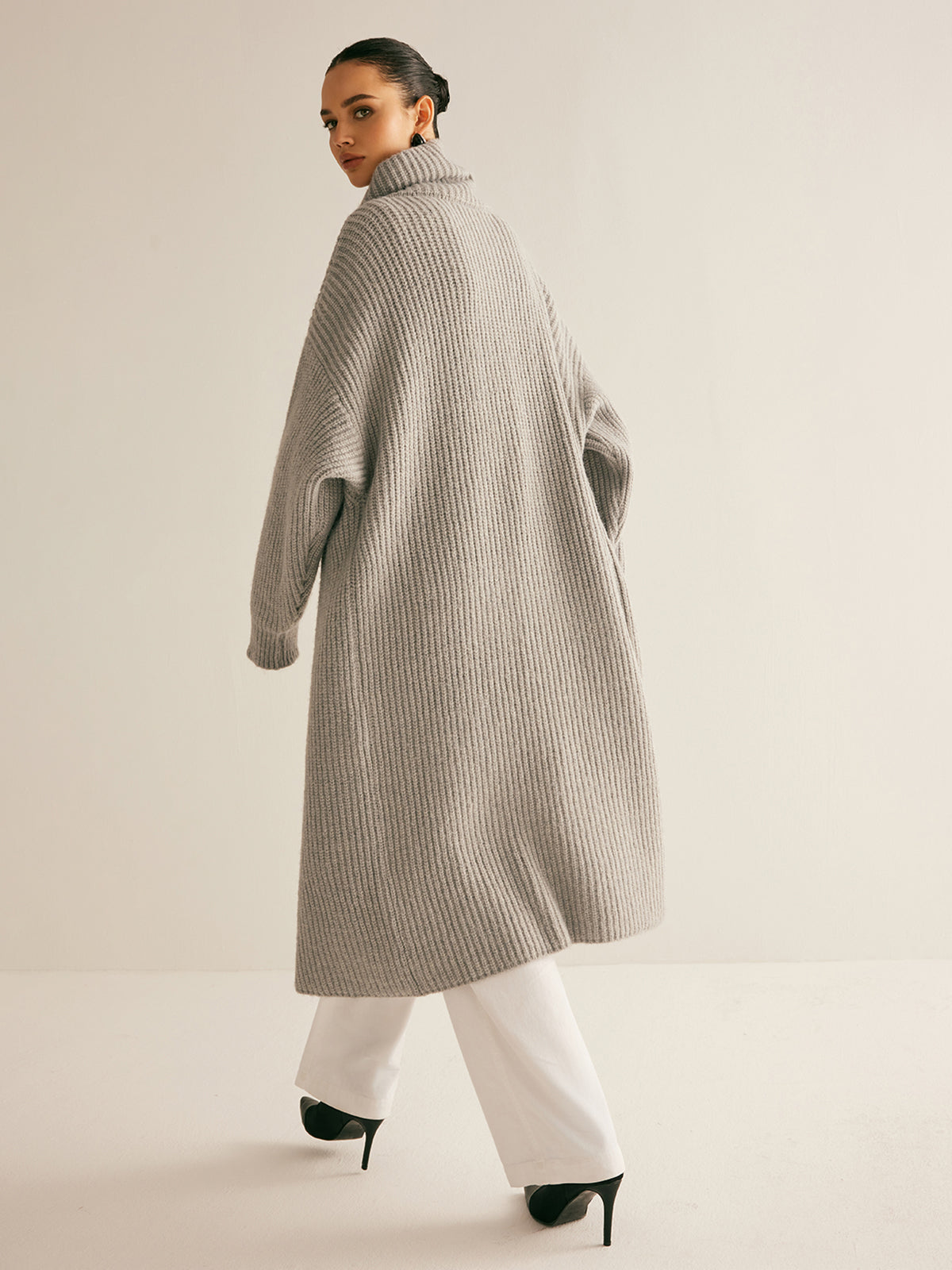 Yaka Şal Kıvrımlı Uzun Kaban Shine Aura