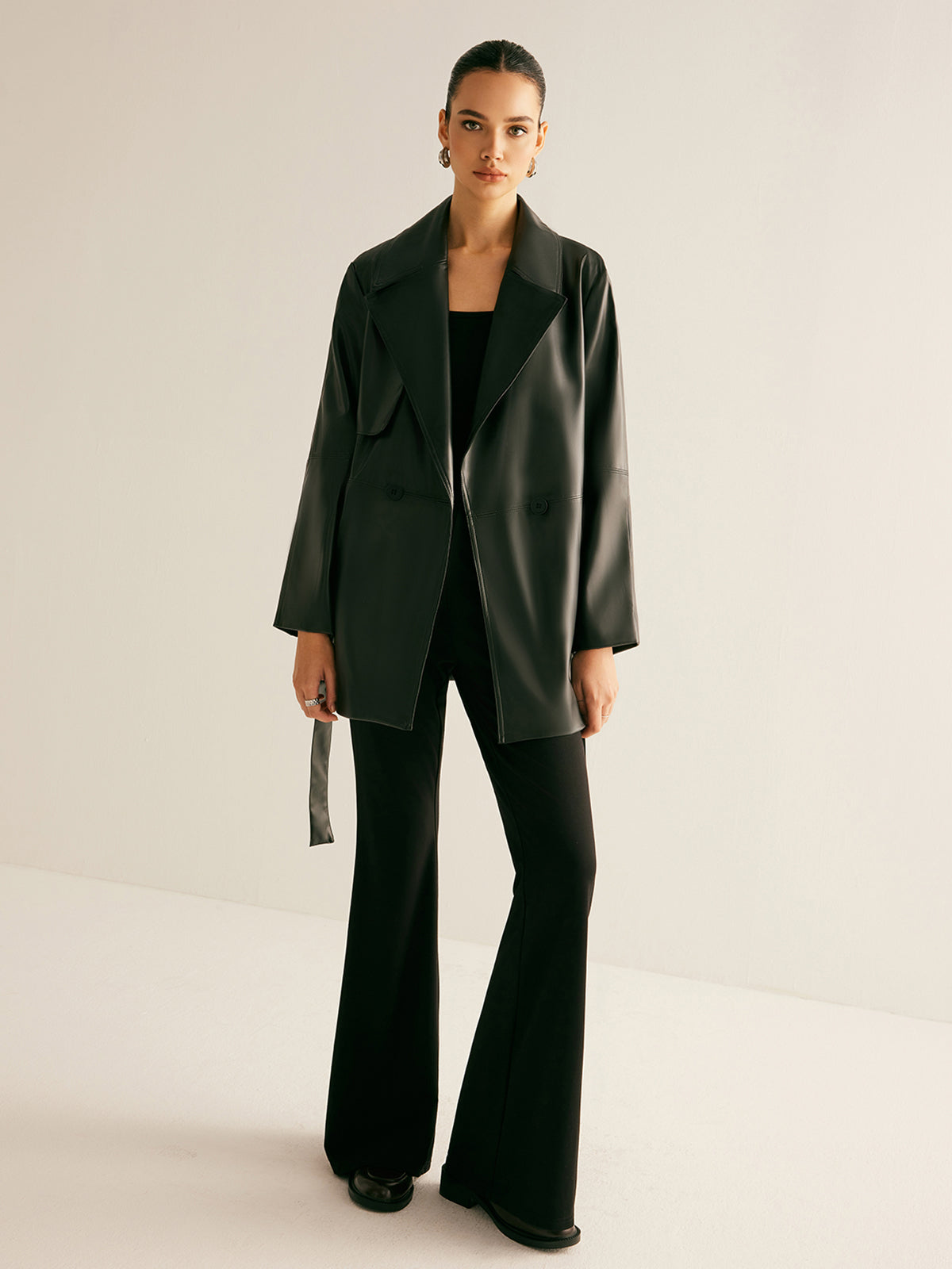 Shift Kuşaklı PU Deri Ceket Shine Aura