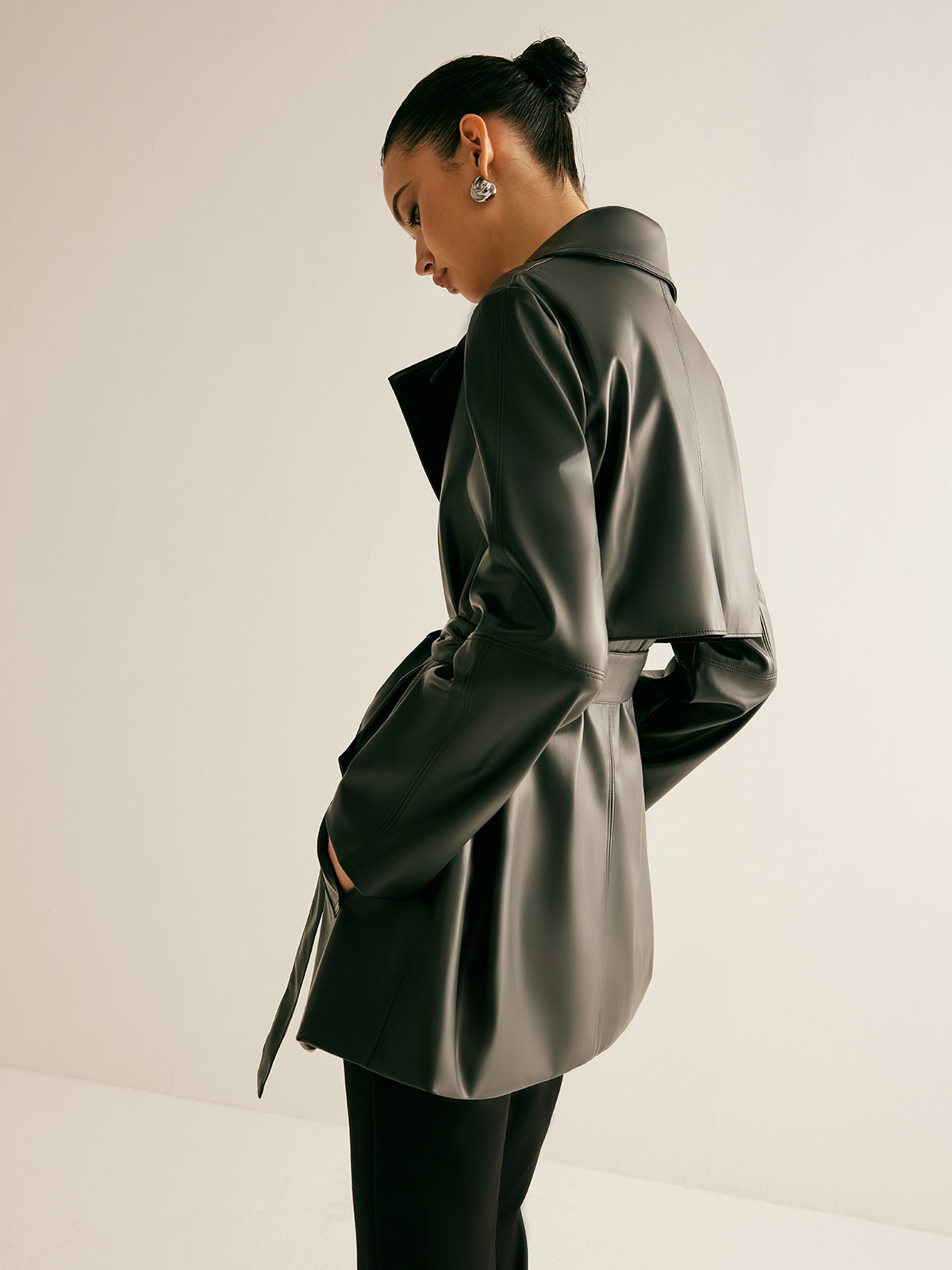 Shift Kuşaklı PU Deri Ceket Shine Aura