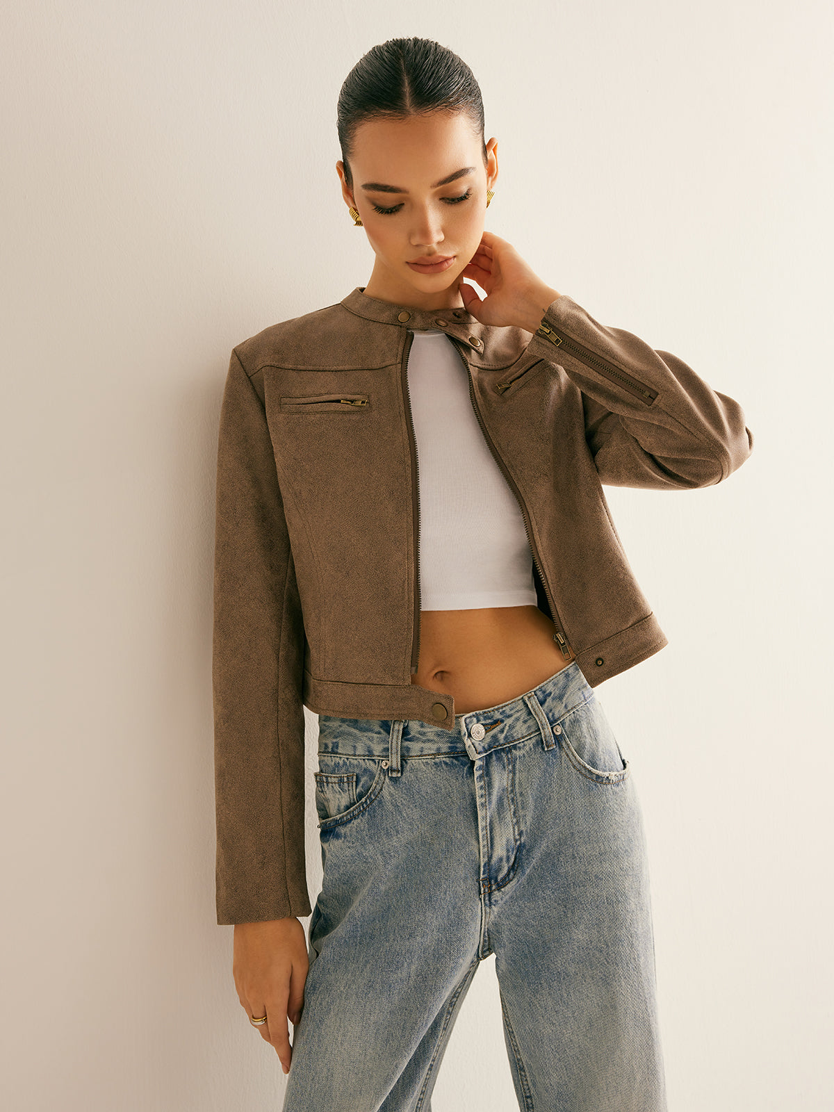 Boheme Düğmeli Yaka Fermuarlı Ceket Shine Aura