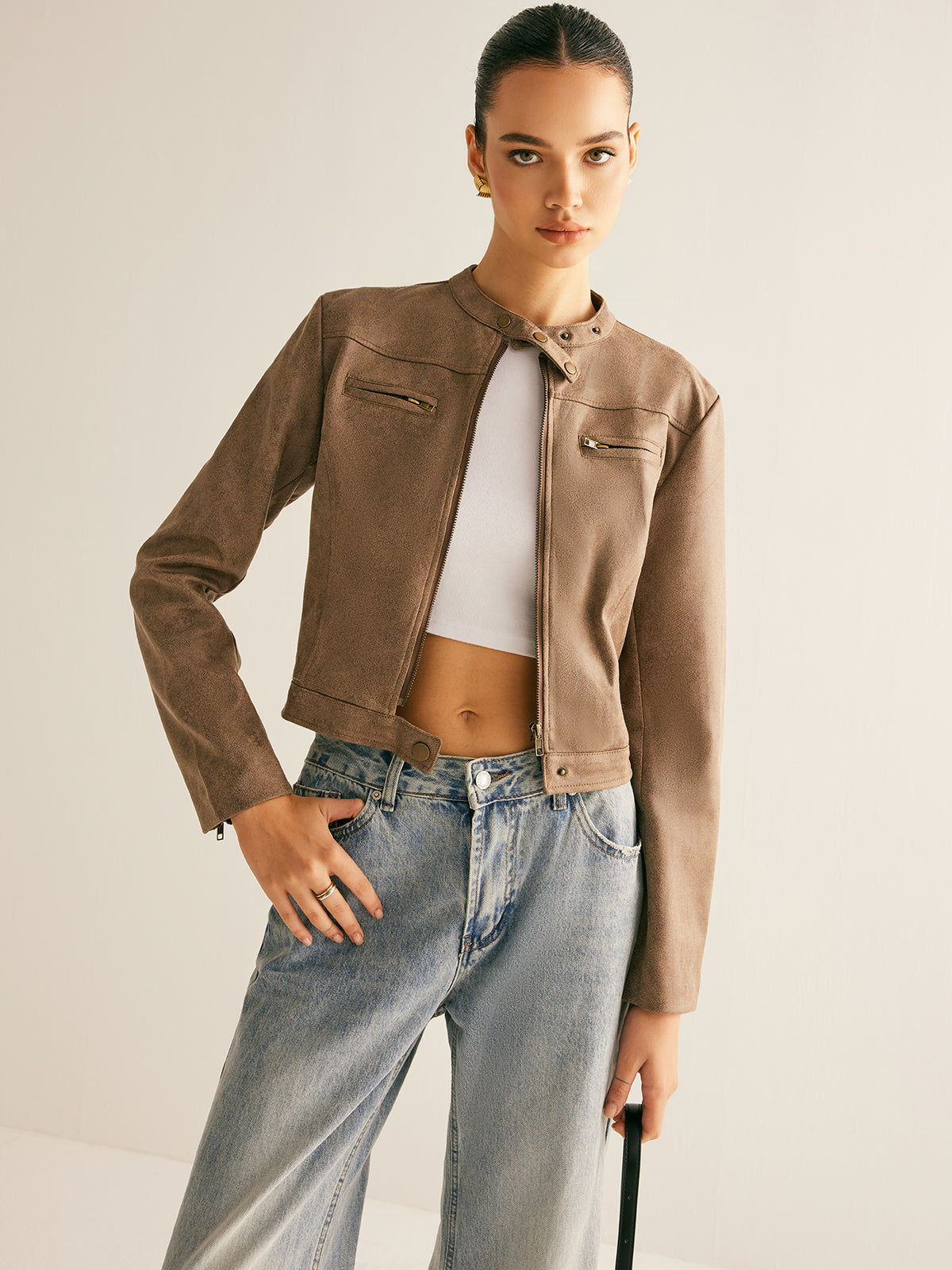 Boheme Düğmeli Yaka Fermuarlı Ceket Shine Aura