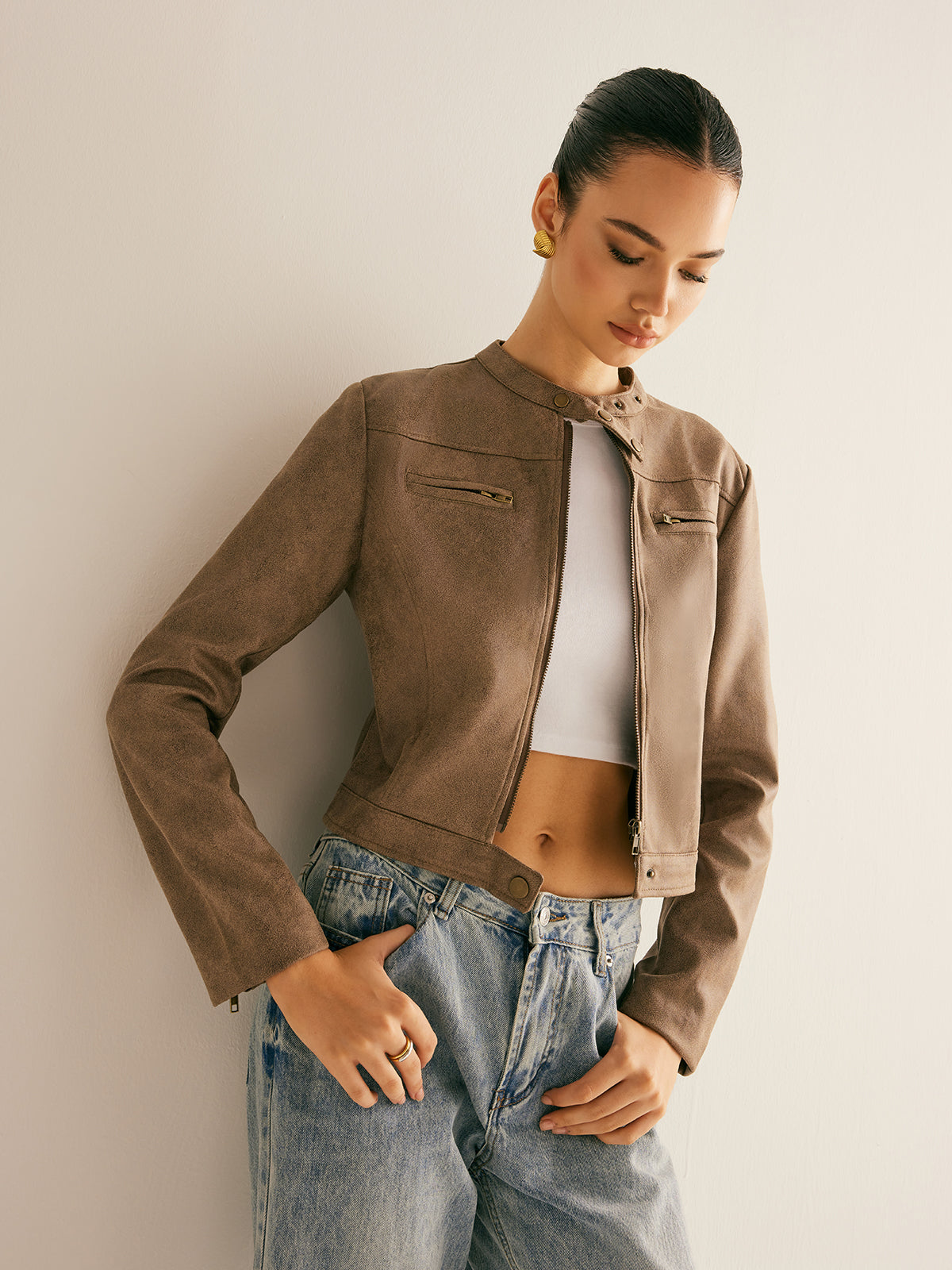 Boheme Düğmeli Yaka Fermuarlı Ceket Shine Aura