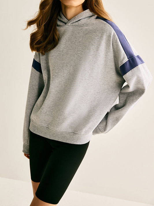 Spor Tarzı Renkli Bloklu Kapşonlu Sweatshirt Shine Aura