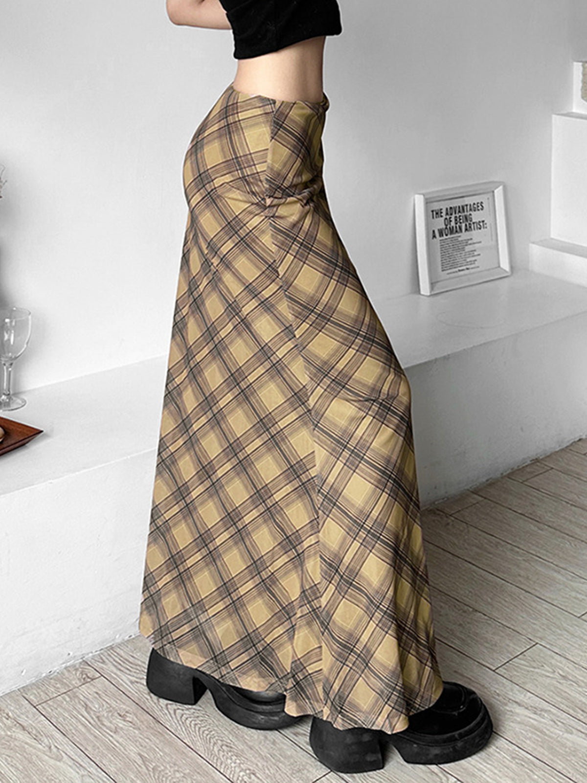 Vintage Ekoseli Midi Etek Shine Aura