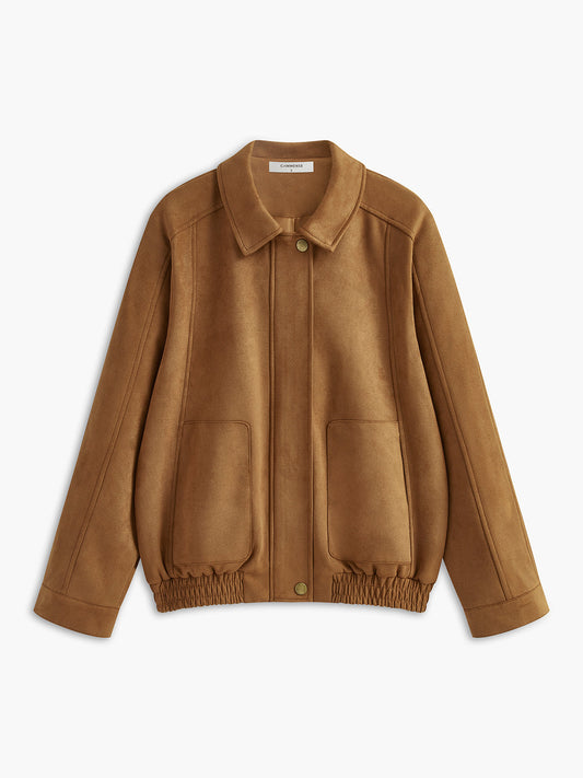 Suede Zipper Shift Jacket Shine Aura