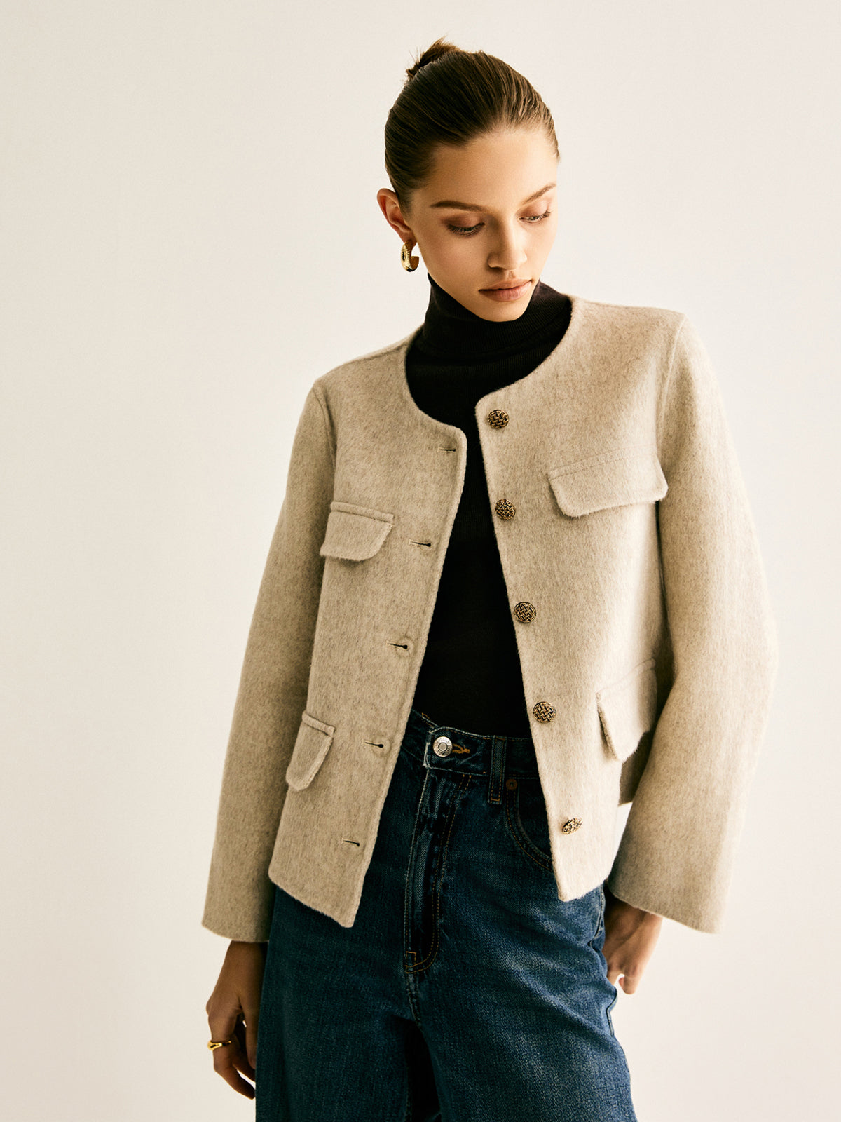 Yün Karışımlı Rundey Yakalı Blazer Shine Aura