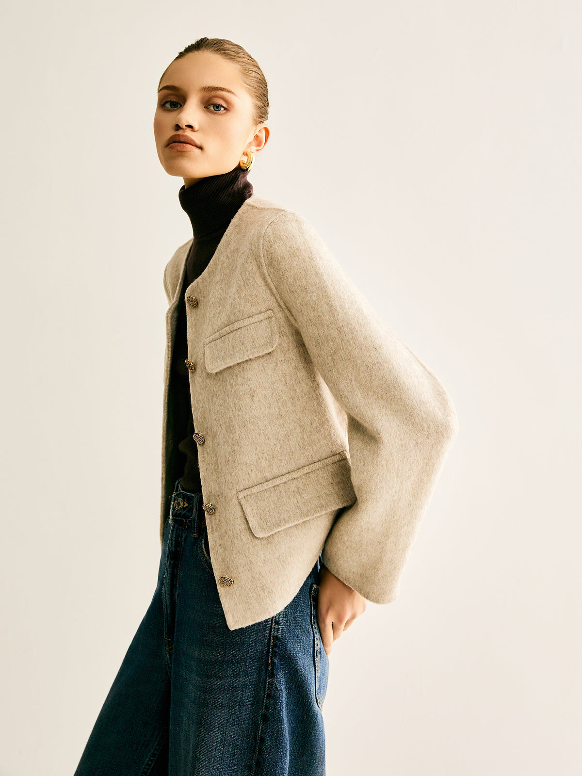 Yün Karışımlı Rundey Yakalı Blazer Shine Aura