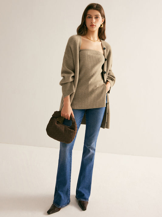 Ribbed Strapless Slit Sweater Vest Shine Aura
