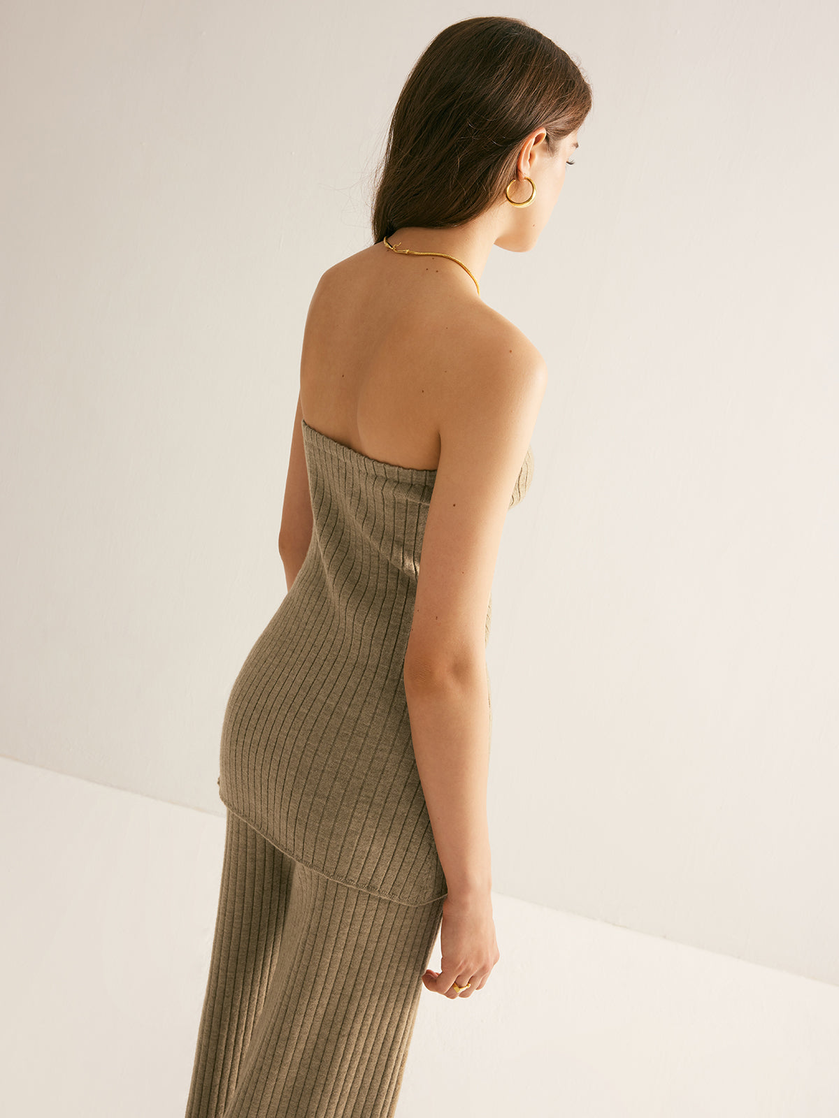 Ribbed Strapless Slit Sweater Vest Shine Aura