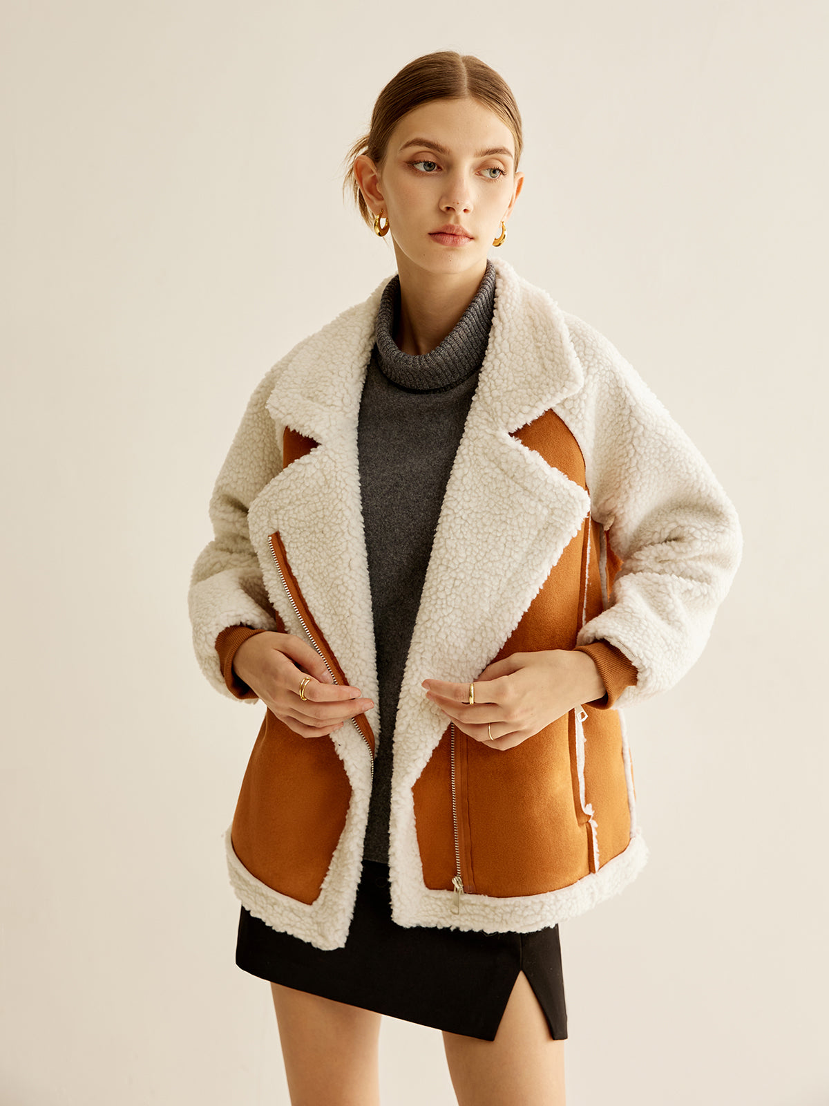İki Renkli Panelli Polar Ceket Shine Aura