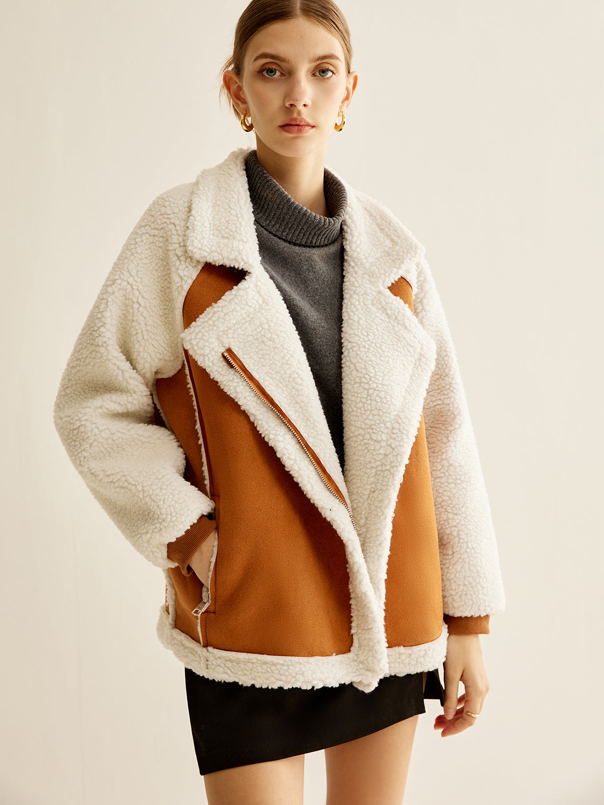İki Renkli Panelli Polar Ceket Shine Aura