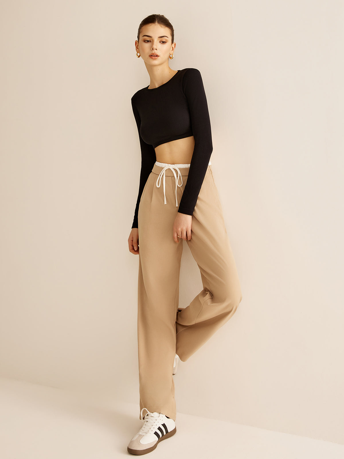 Contrast Trim Drawstring Pants Shine Aura