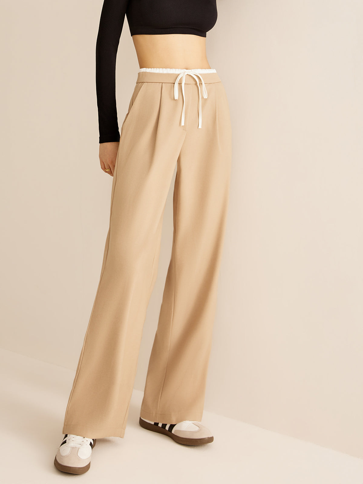 Contrast Trim Drawstring Pants Shine Aura
