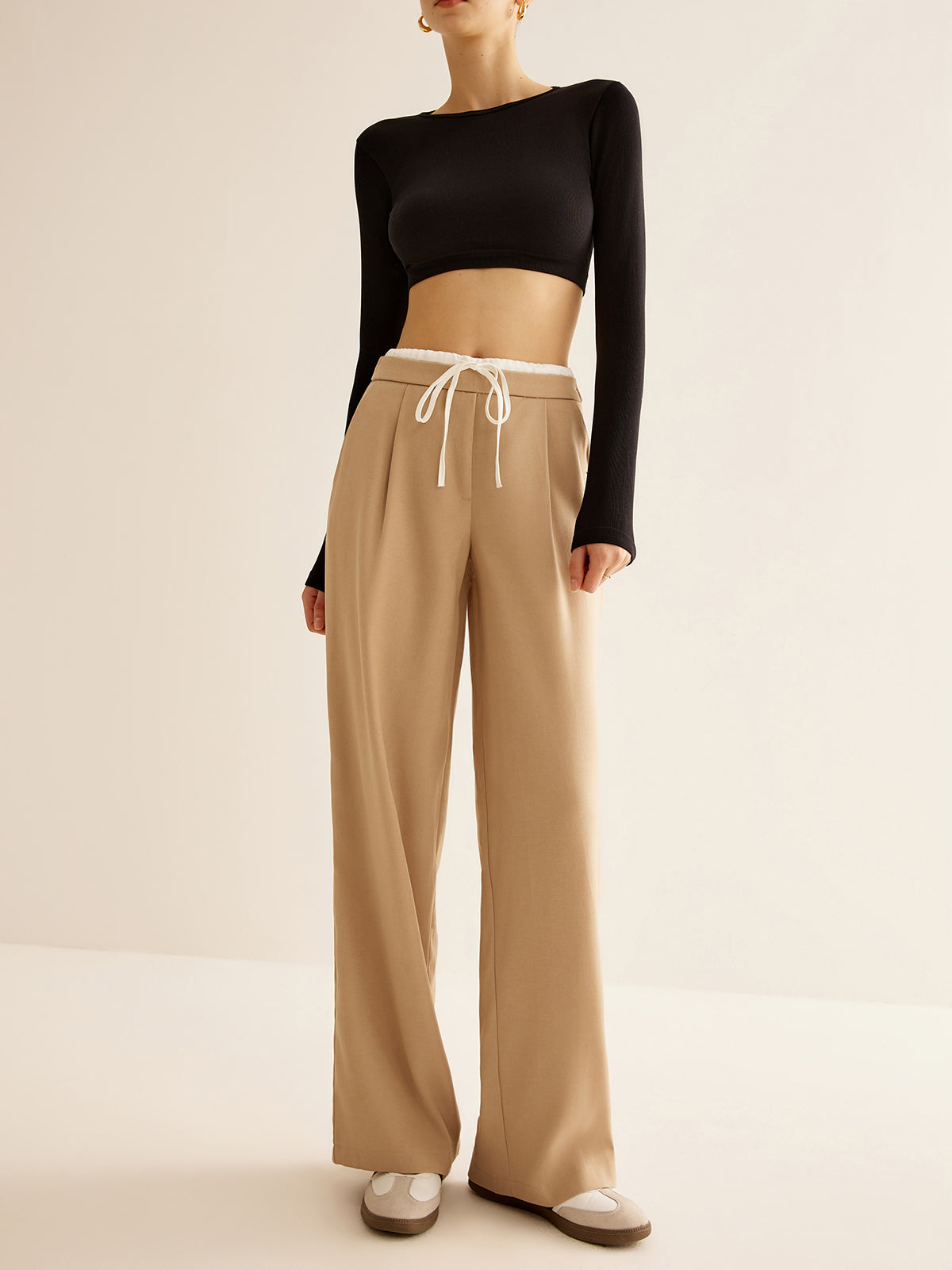 Contrast Trim Drawstring Pants Shine Aura