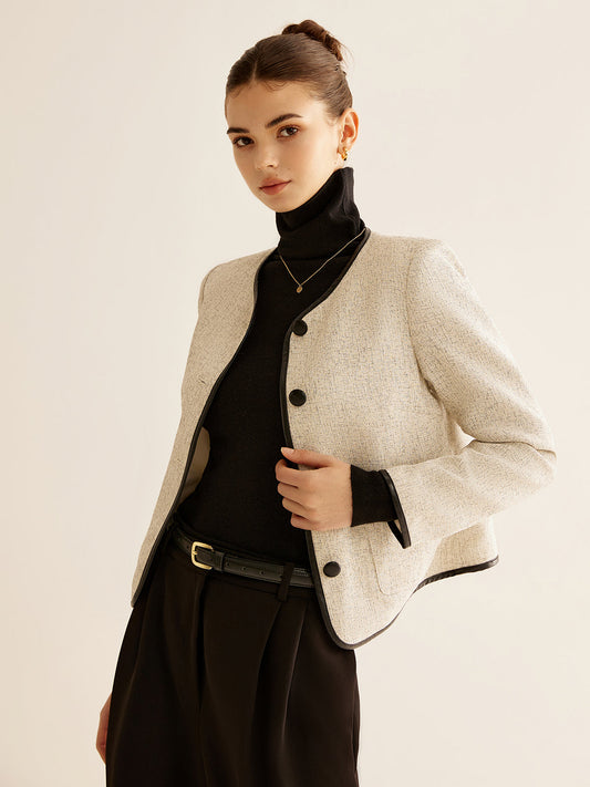 Şık Kontrast Kenar Blazer