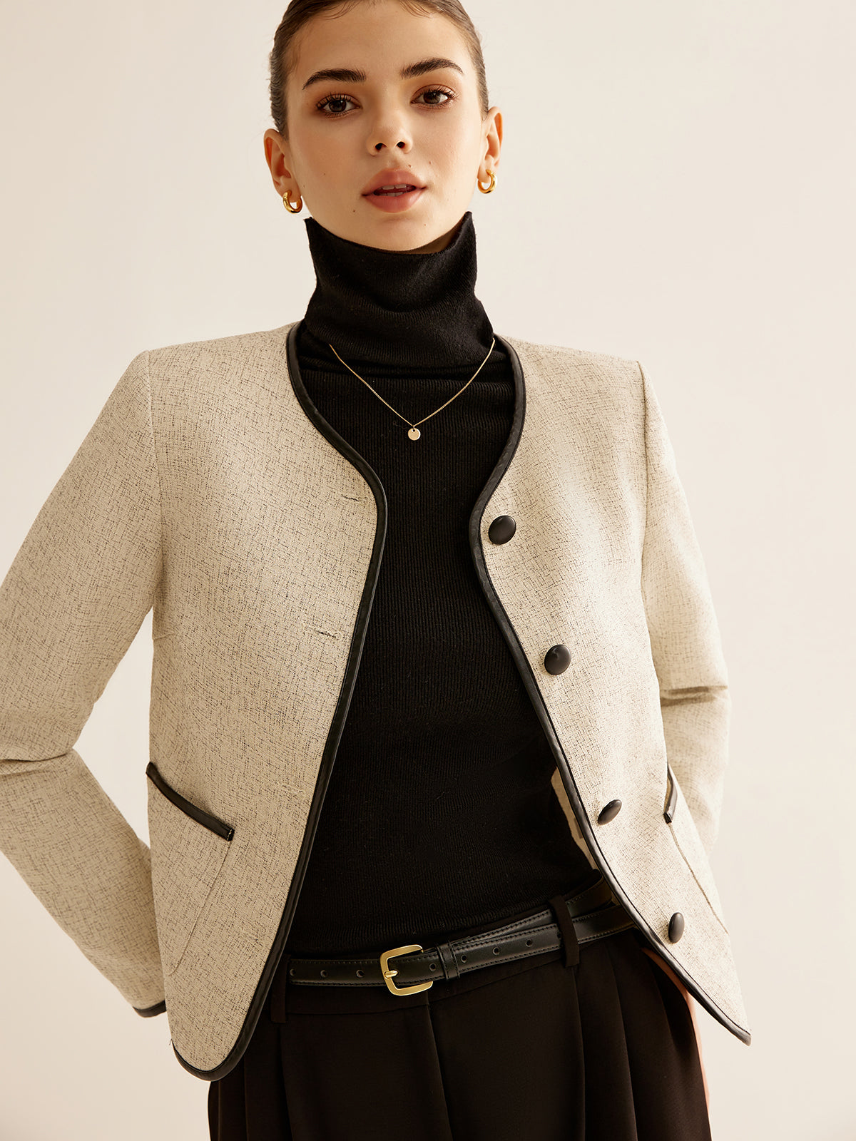 Şık Kontrast Kenar Blazer