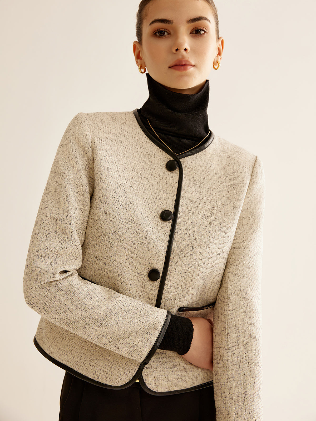 Şık Kontrast Kenar Blazer
