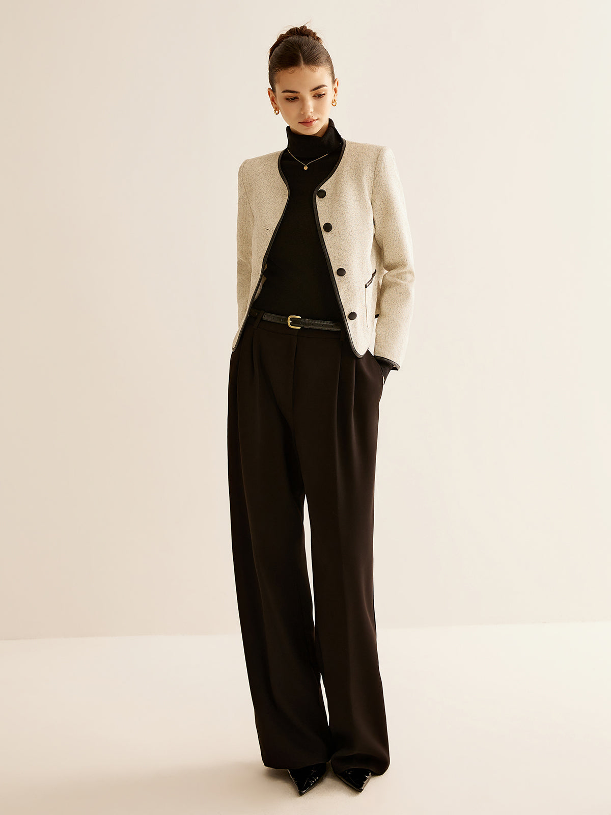 Şık Kontrast Kenar Blazer