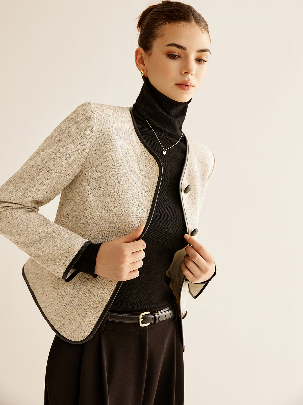 Şık Kontrast Kenar Blazer