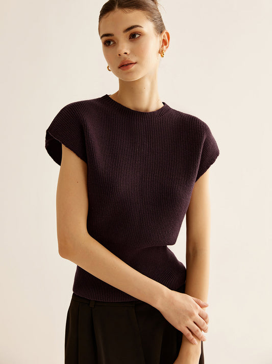 Ribbed Cinched Sweater Vest Shine Aura