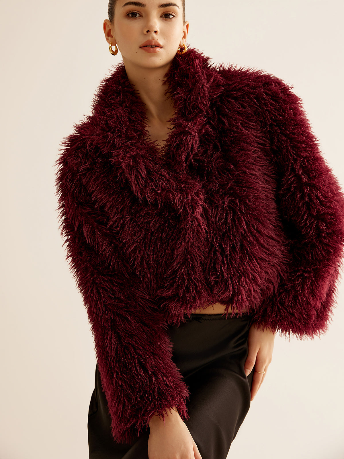 Bordo Kısa Suni Kürk Mont Shine Aura
