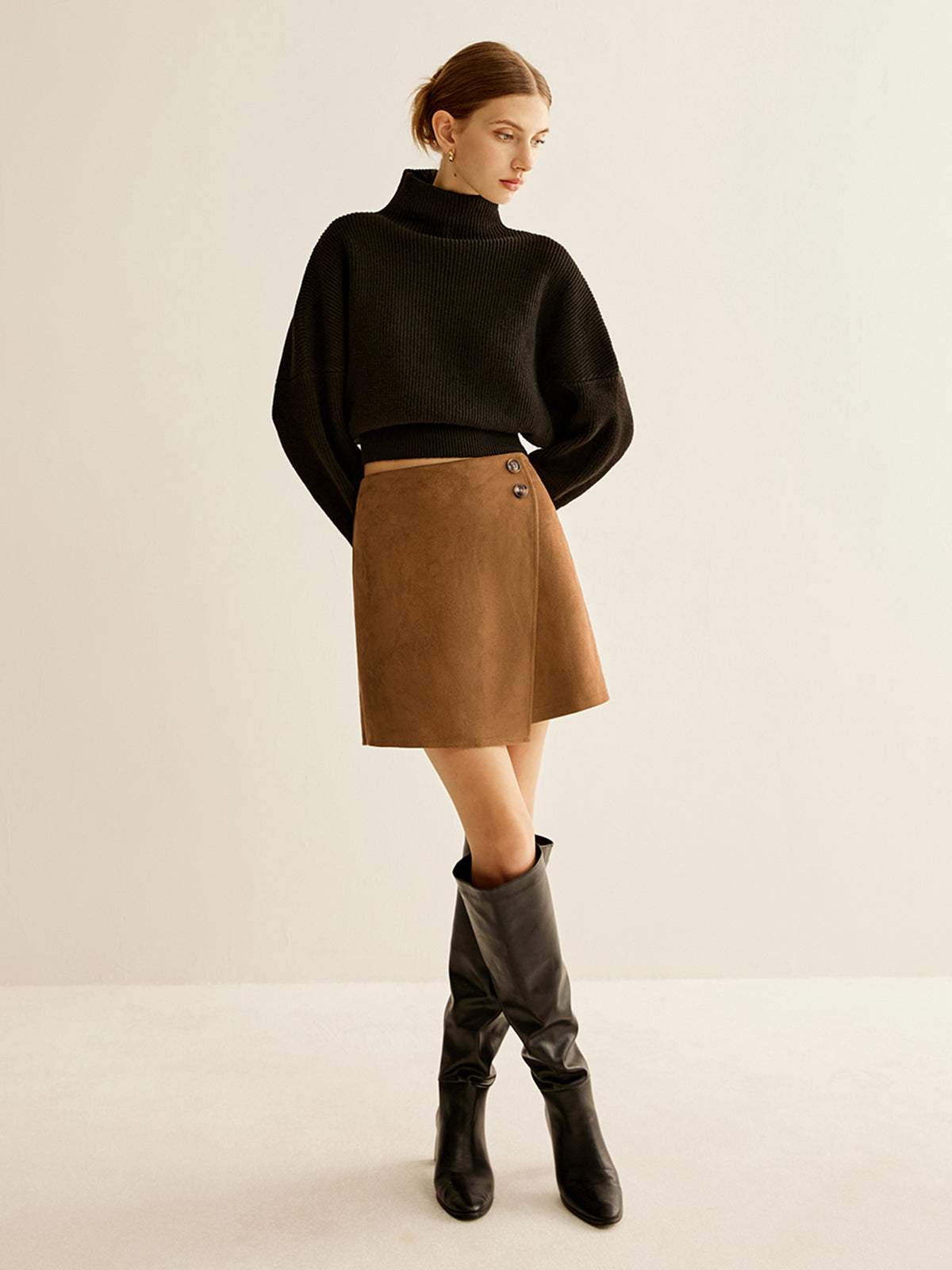 Suede Zipper Wrap Skirt Shine Aura