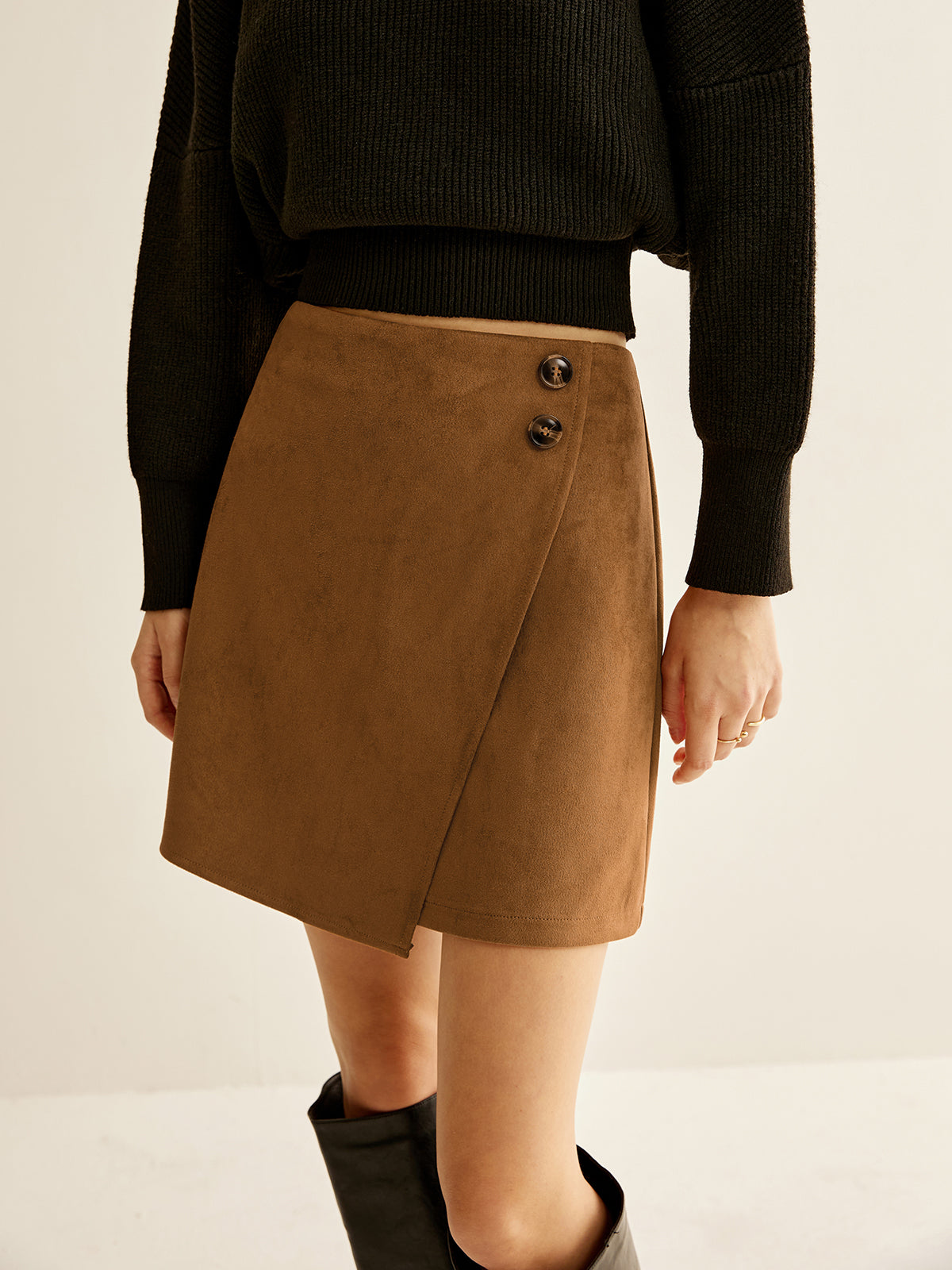 Suede Zipper Wrap Skirt Shine Aura