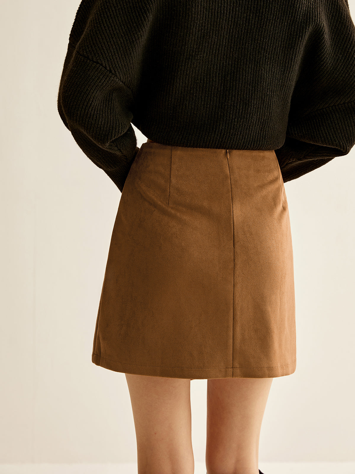 Suede Zipper Wrap Skirt Shine Aura