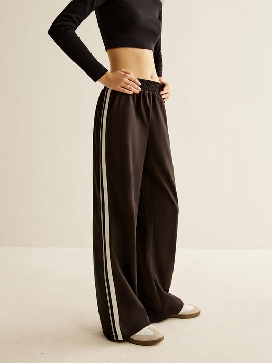 Contrast Striped Elastic Waist Pants Shine Aura