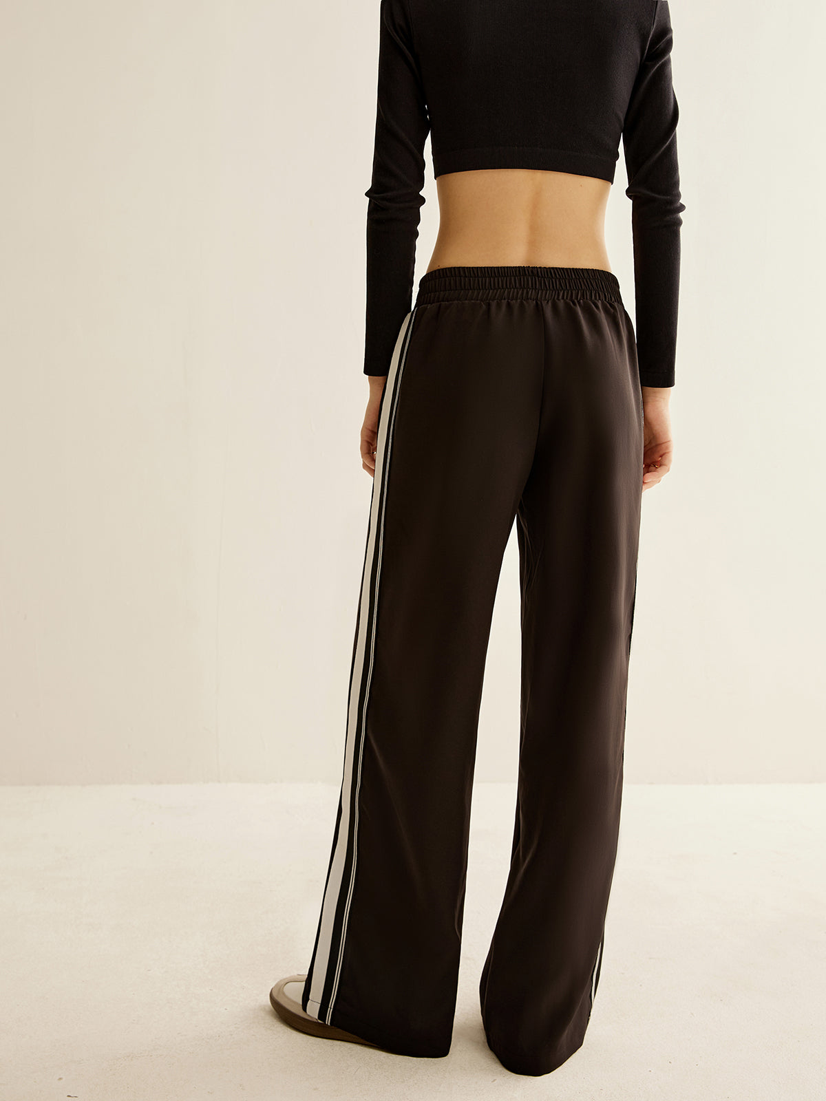 Contrast Striped Elastic Waist Pants Shine Aura