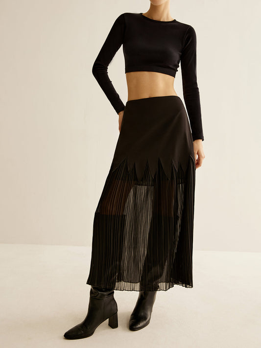 Panel Sheer Zipper Midi Skirt Shine Aura