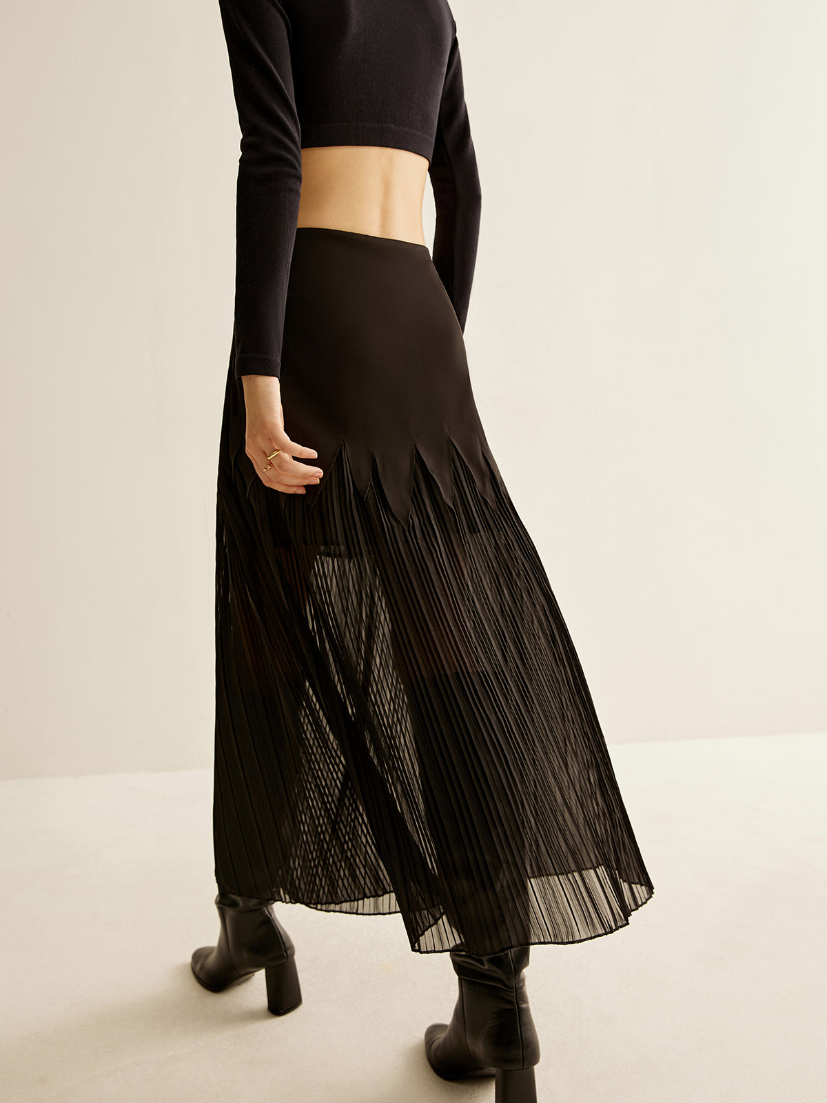 Panel Sheer Zipper Midi Skirt Shine Aura