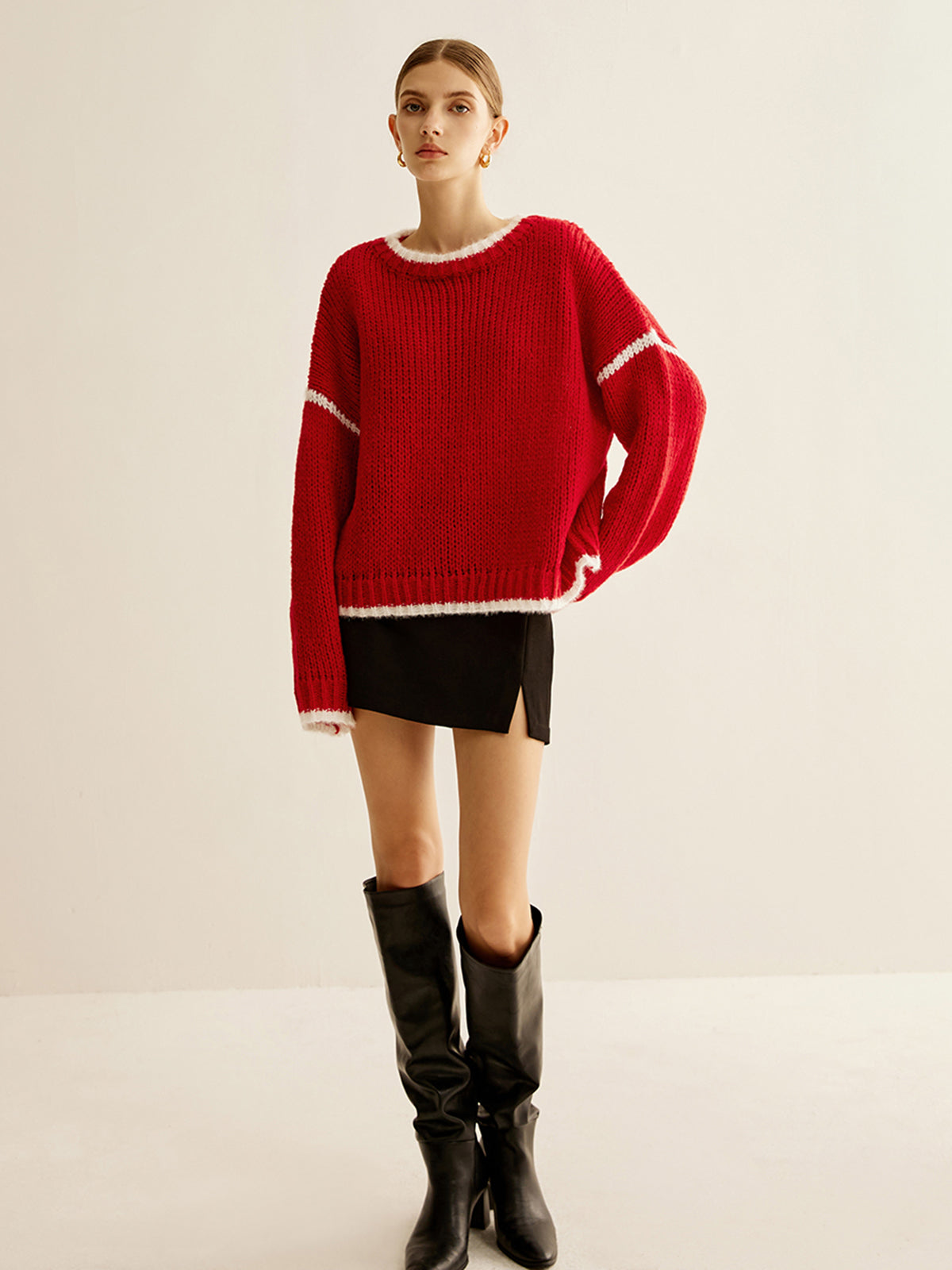 Kruvaze Yaka Kontrast Kenar Sweatshirt Shine Aura