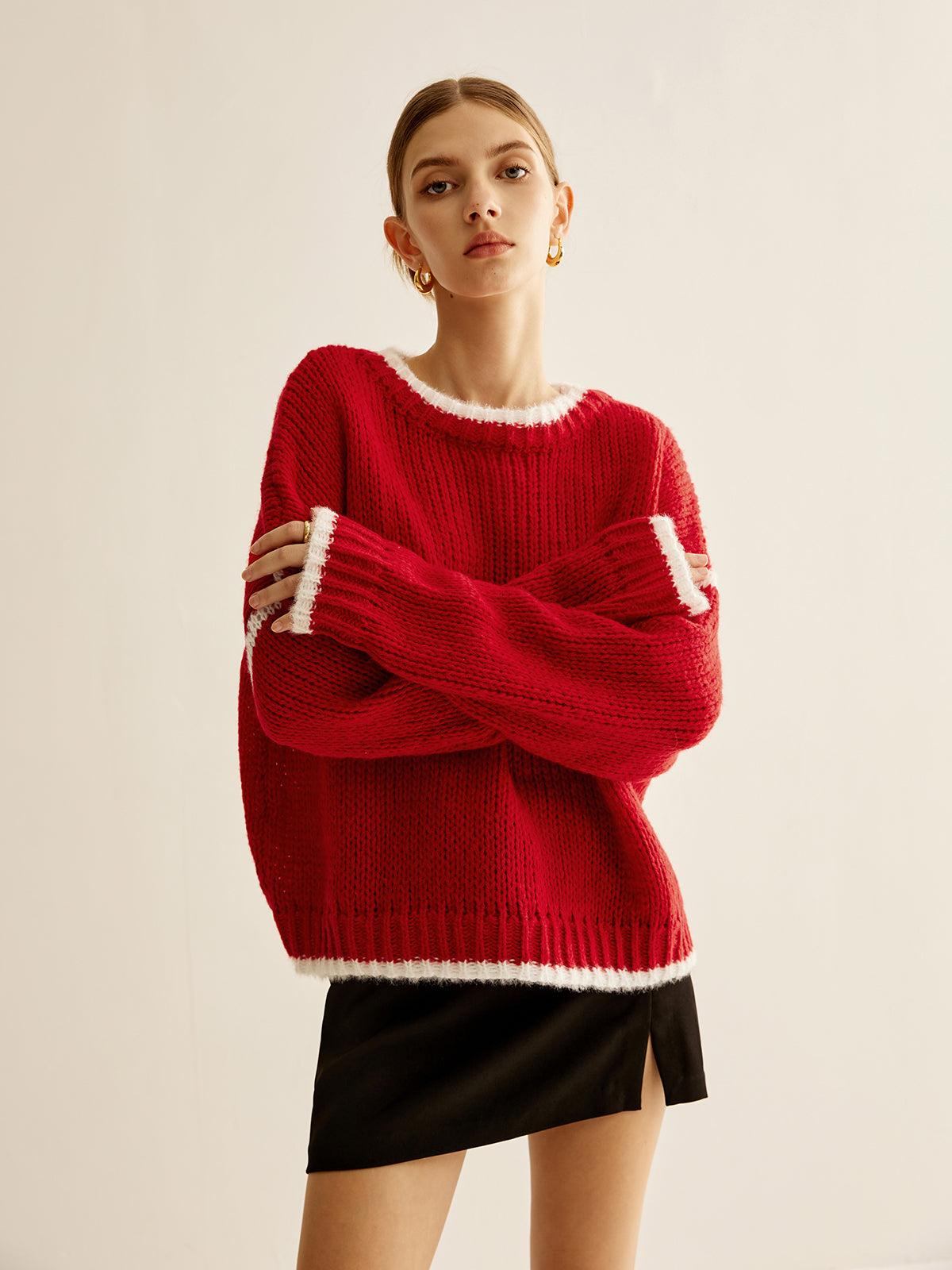 Kruvaze Yaka Kontrast Kenar Sweatshirt Shine Aura