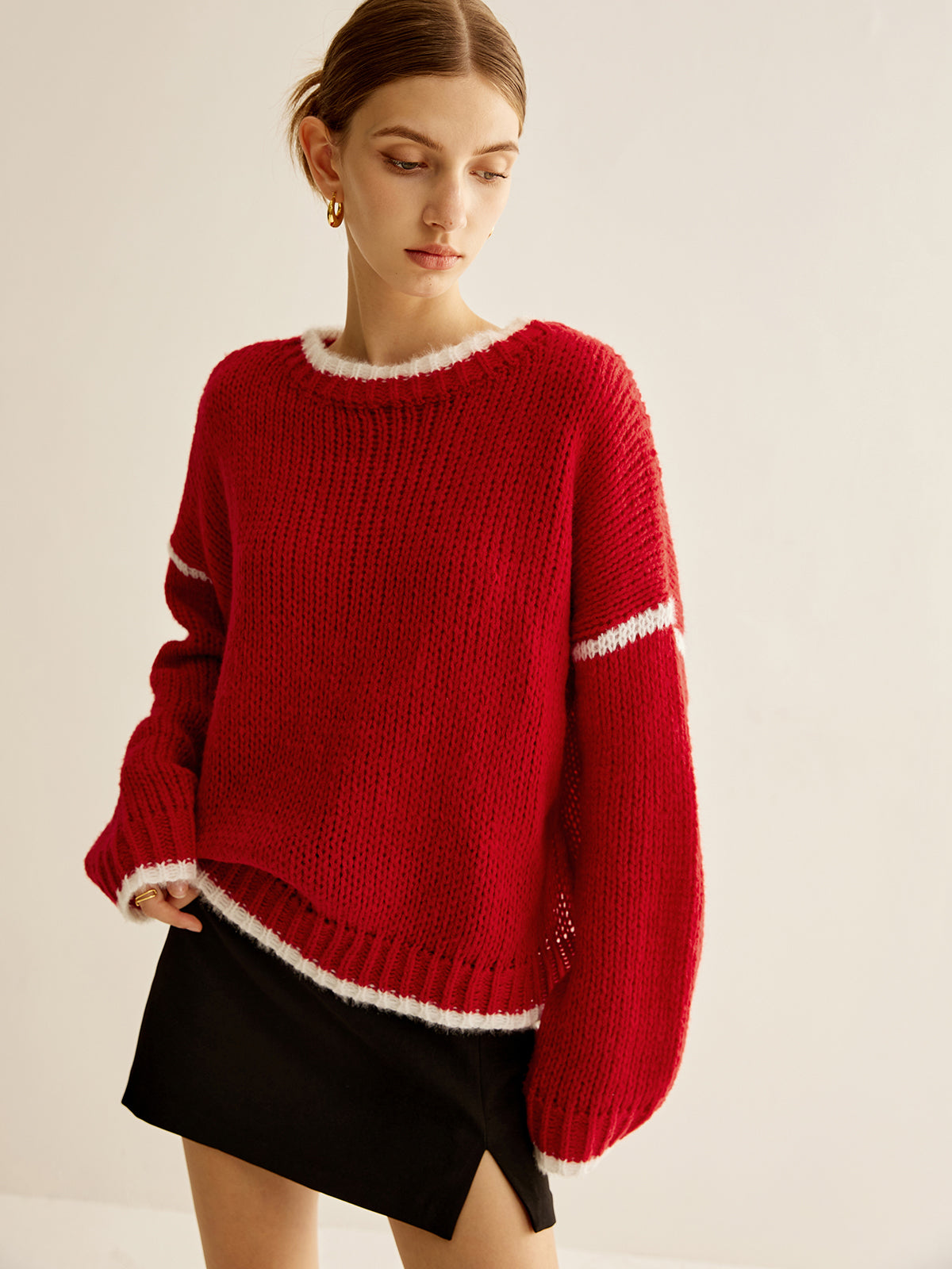 Kruvaze Yaka Kontrast Kenar Sweatshirt Shine Aura
