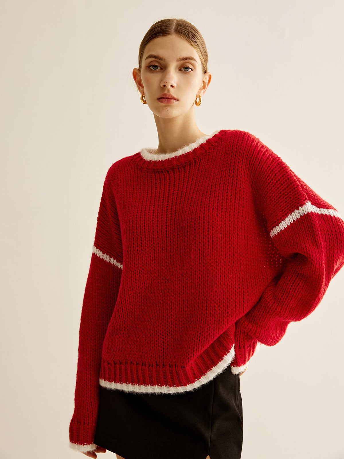 Kruvaze Yaka Kontrast Kenar Sweatshirt Shine Aura