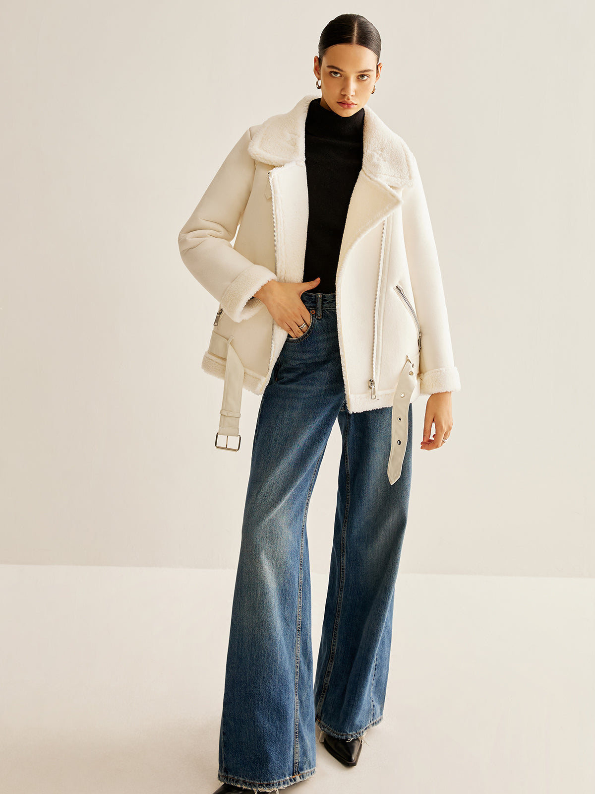 Asimetrik Fermuarlı Polar Ceket Shine Aura