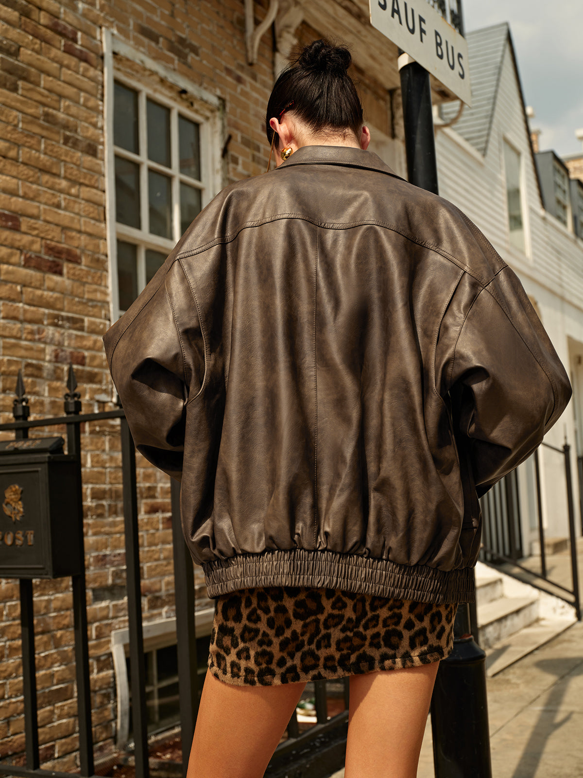 Retro Fermuarlı Cepli PU Deri Ceket Shine Aura