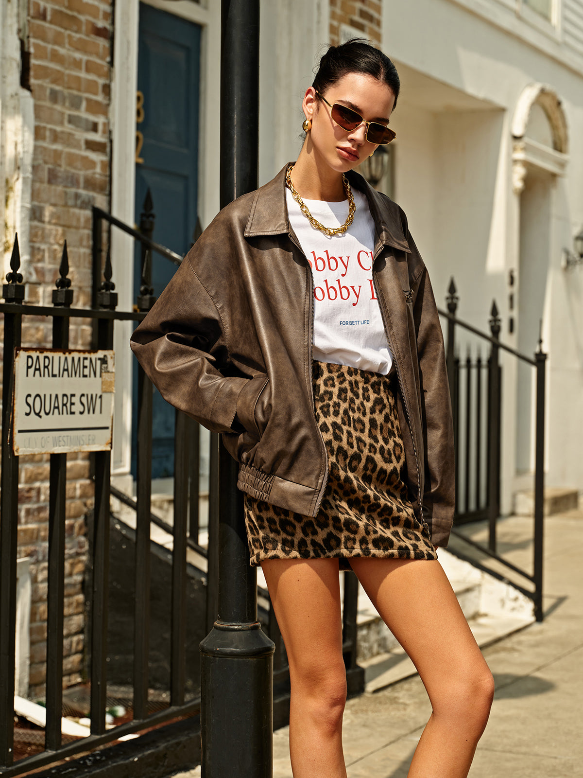 Retro Fermuarlı Cepli PU Deri Ceket Shine Aura