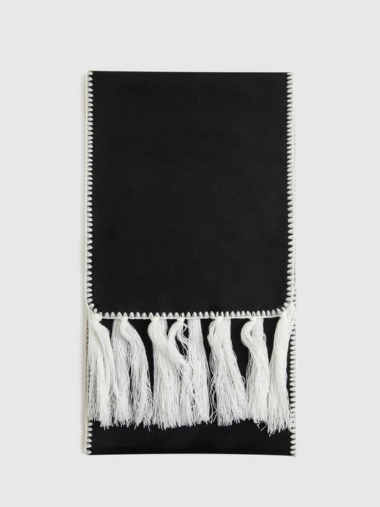 Contrast Trim Tassel Scarf Shine Aura