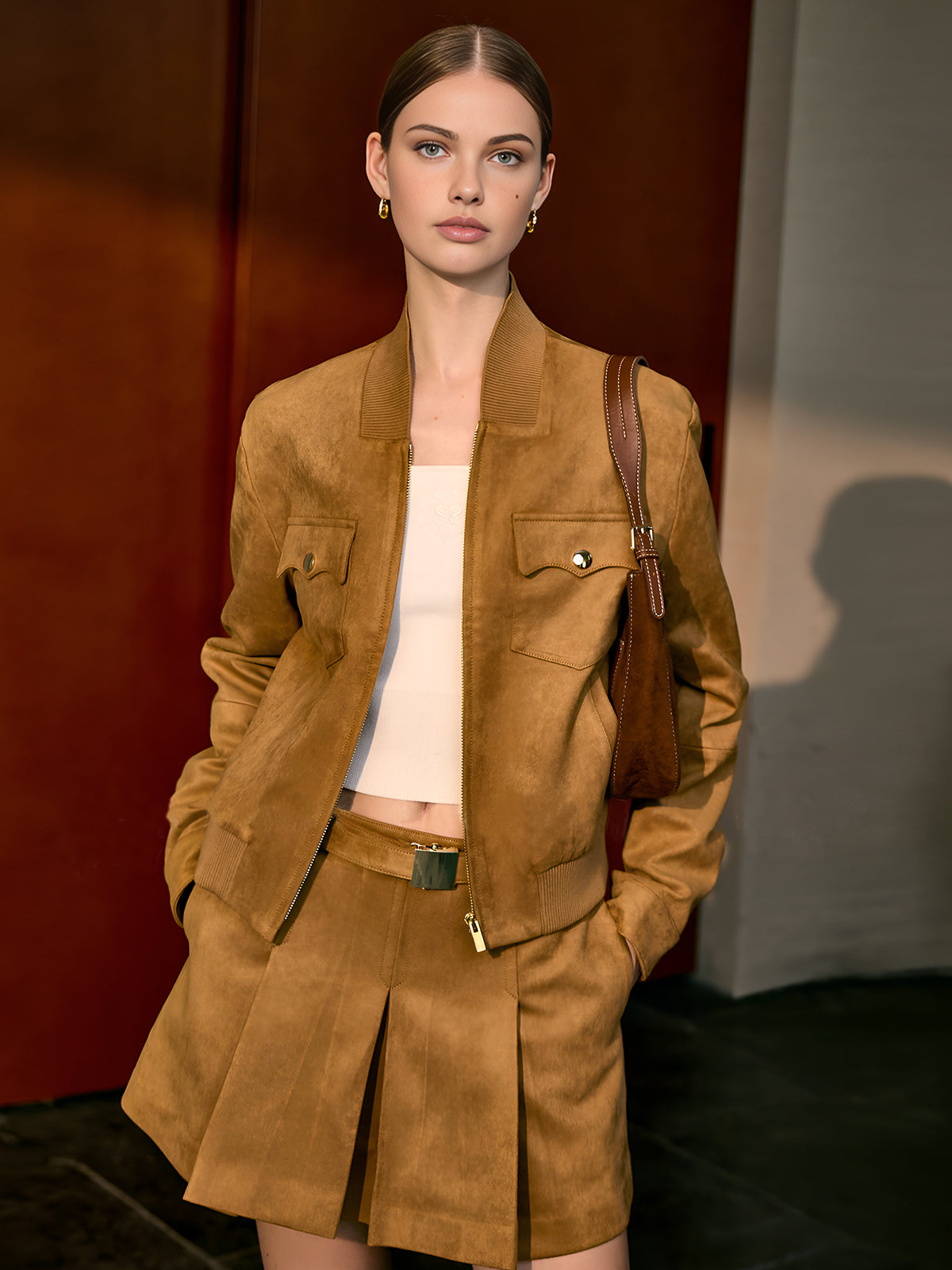 Suede Zipper Jacket Shine Aura